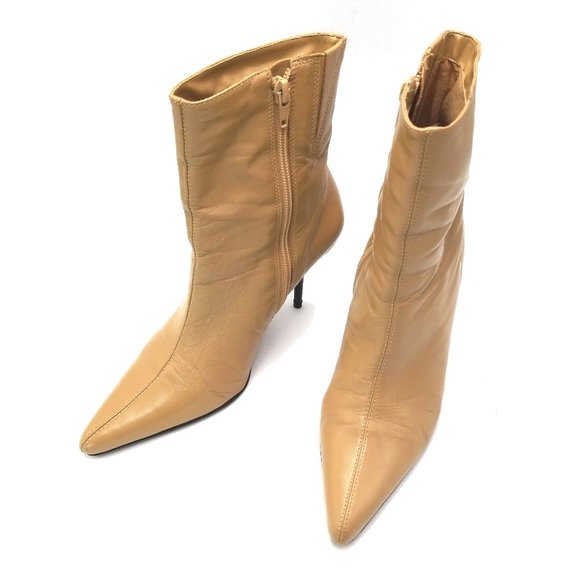 Women's Soft Tan Brazilian Leather Ankle Boots With Stiletto Heels - Picture 2 of 7